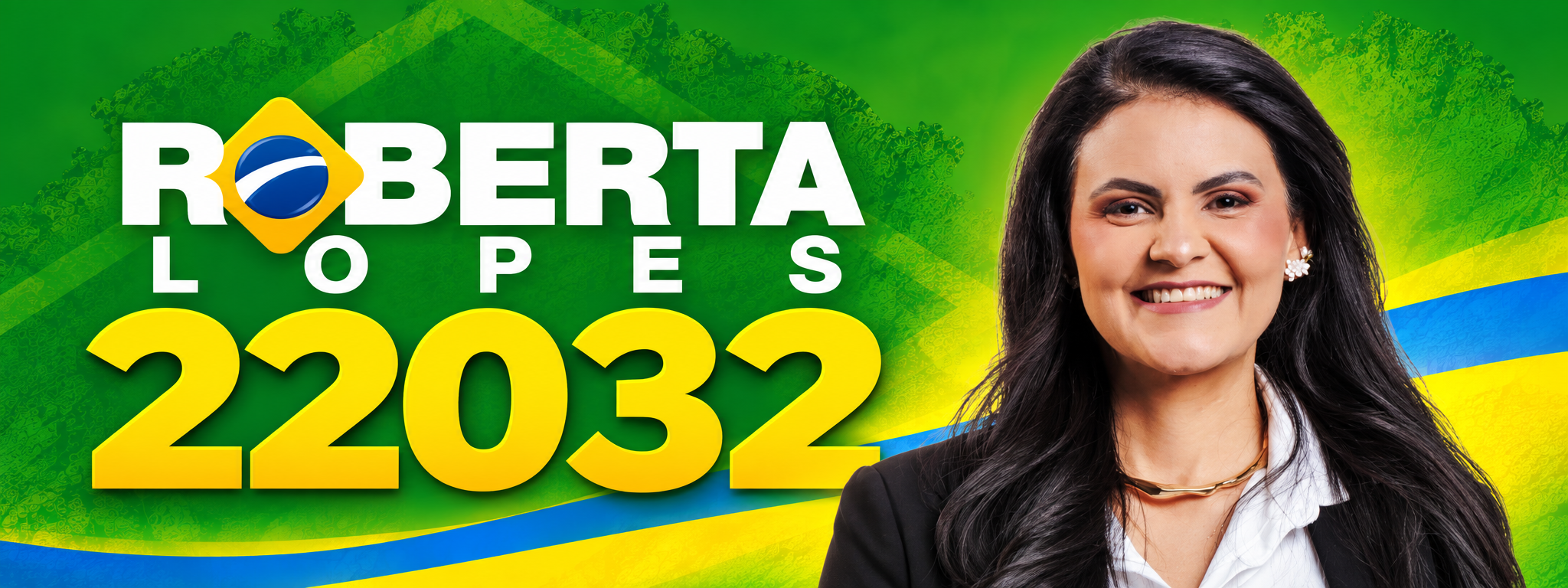 Roberta Lopes em destaque com sua marca e o número 22032