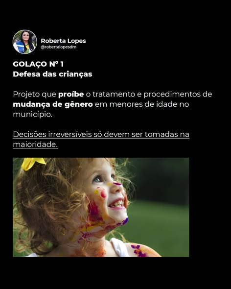 Defesa das crianças — projeto que proíbe tratamento de mudança de gênero em menores de idade